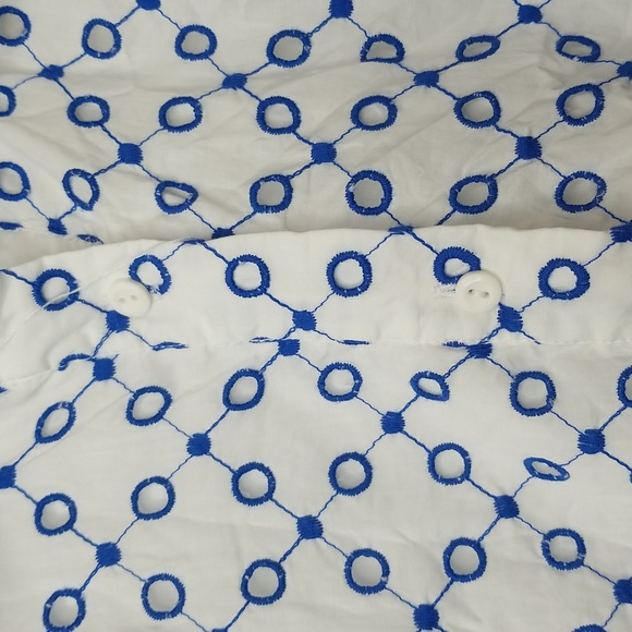 Alexis Dot Tulip Short Sleeve Blue White Embroidered Mini Dress - Picture 6 of 16